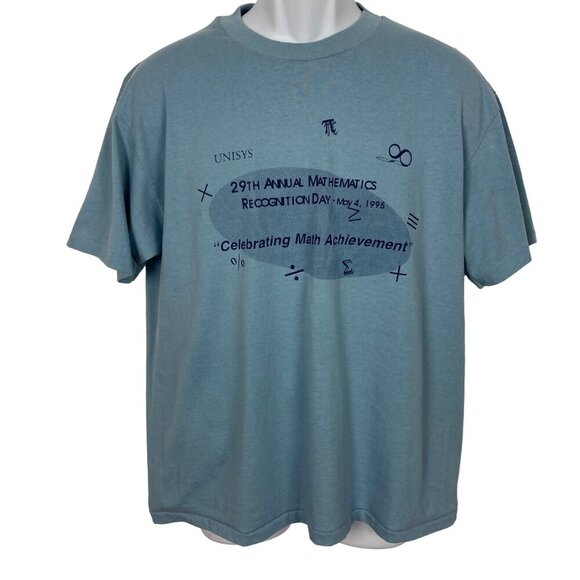 Vintage 90s Math T Shirt Mens Large Mathematics Day 1995 Blue Single Stitch - Picture 1 of 6